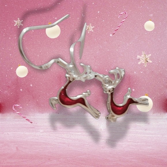 Sterling Silver & Red Reindeer Dangle Earrings Holiday Gift New! - Picture 2 of 5